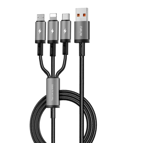 WiWU Wi-C059 3 in 1 66W USB to Type-C+Micro+Lightning Fast Charging Cable