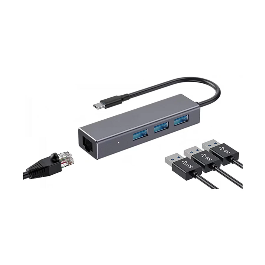 Xtreme Type-C Male to Tri USB 3.0 & Lan Female Multi-Interface HUB #XH403CG