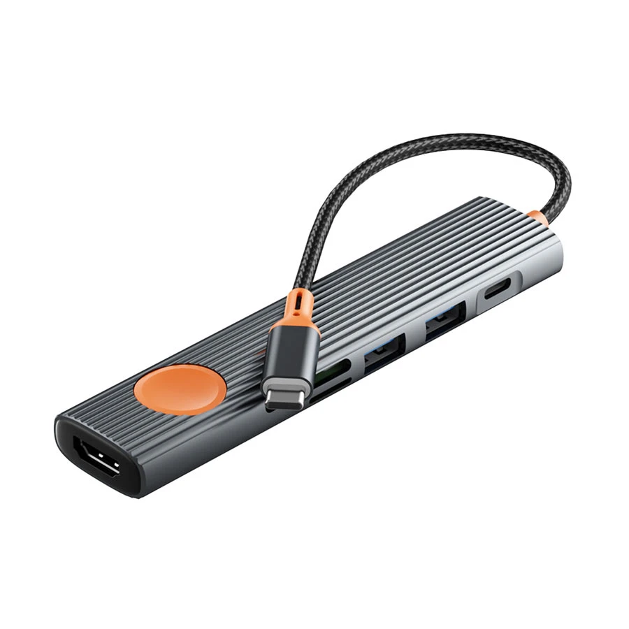 WiWU Travel Type-C Male to HDMI, SD, TF, Dual USB & Type-C Female Converter #Wi-HB007