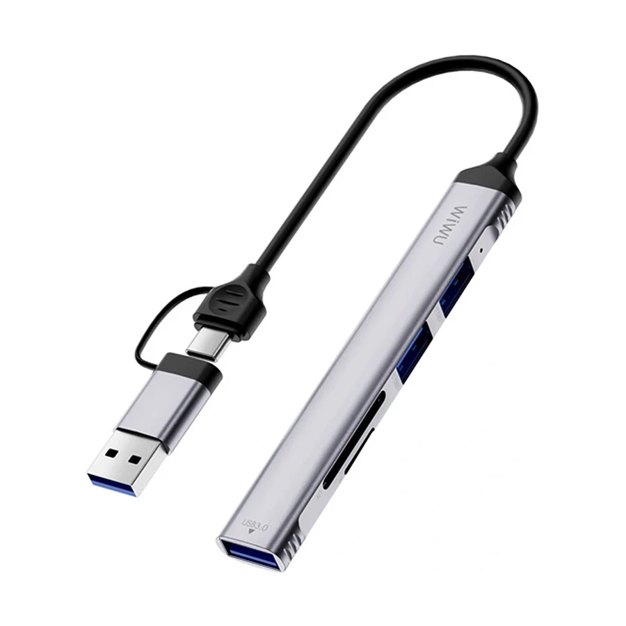 WiWU Zolo 5 in 1 USB Type-A & Type-C Male to Tri USB, SD & TF Female Converter #Wi-HB003