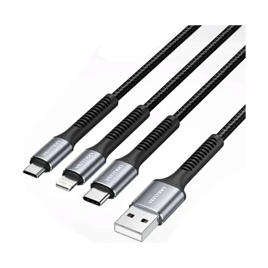 Vention H18BAV 3-in-1 USB Male to Type-C, Micro USB & Lightning Male, 1.2 Meter, Cable # H18BAV (15W)