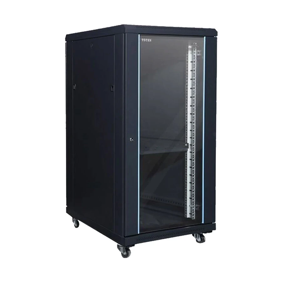 Toten 22U 600x800 Close Floor Stand Server Cabinet and Tempered Glass with Push Lock Front Door & Vented Steel Rear Door with 4 x Fans, 6-Port PDU #GS.6822.7801