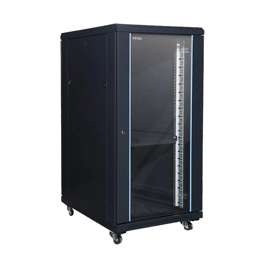 Toten 32U 600x600 Close Floor Stand Server Cabinet and Tempered Glass with Push Lock Front Door & Vented Steel Rear Door with 4 x Fans, 6-Port PDU #GS.6632.7801