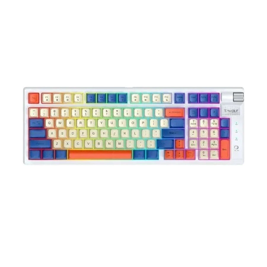 T-WOLF T70 RGB Tri Mode Hot Swap ( Switch) White & Blue Mechanical Gaming Keyboard
