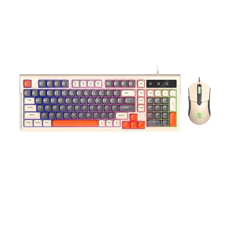 T-WOLF TF330 Milk Tea Wired Gaming Keyboard & Mouse Combo