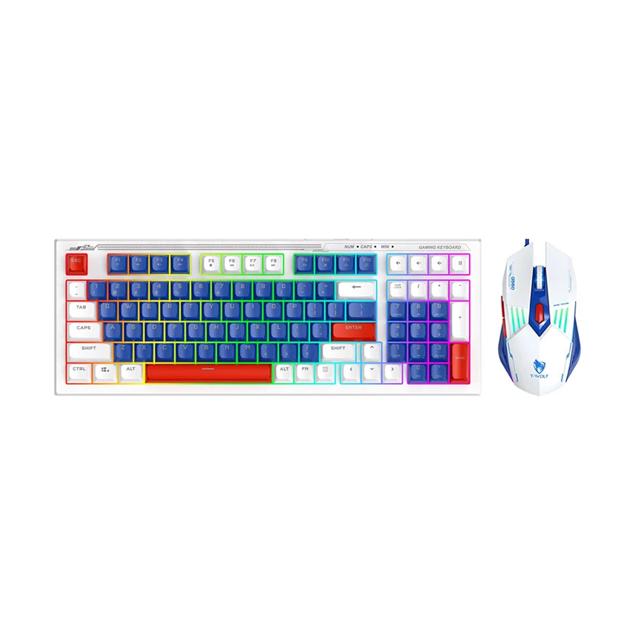 T-WOLF TF610 & White Wired Keyboard & Mouse Gaming Combo