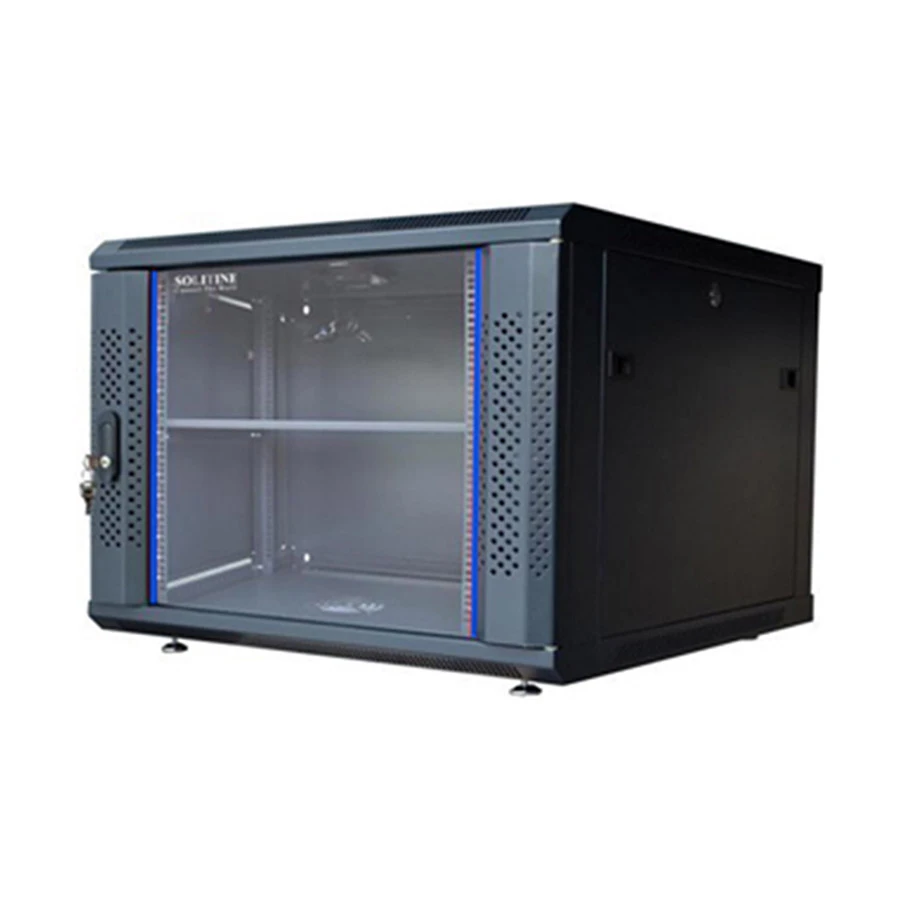 SOLITINE SOL-265-6U 6U 600x450 Wall Mount Server Cabinet, single Section with a tempered dark glass front door that has a push lock