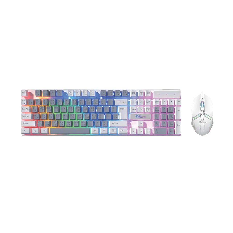 PC Power KM02G Wired & White Gaming Keyboard & Mouse Combo with Bangla