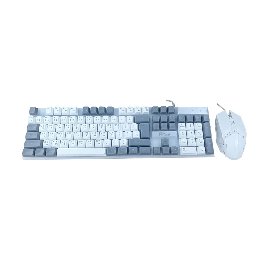 PC Power KM02W Wired & Gray Gaming Keyboard & Mouse Combo with Bangla